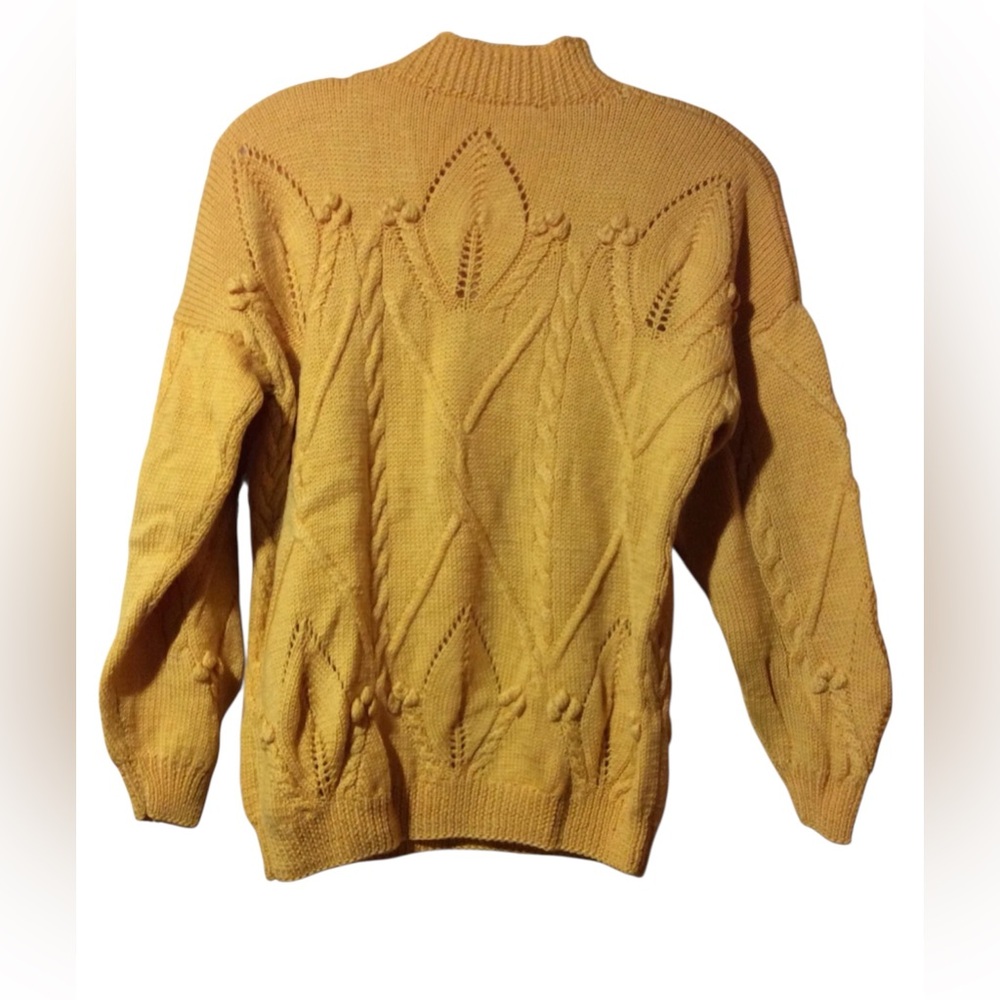 Handmade Yellow Knit Pullover Sweater Juniors/Girls Size M - Picture 6 of 8